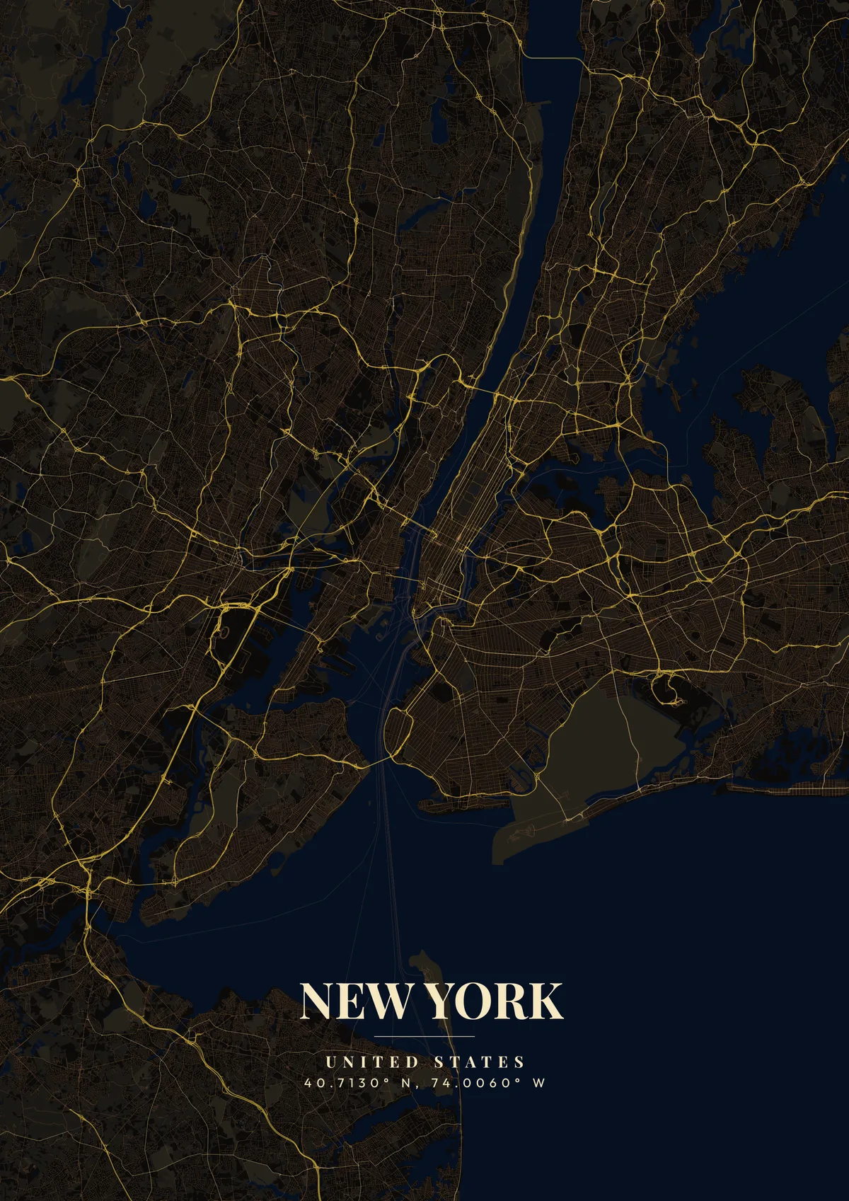 New York Dark Gold map poster