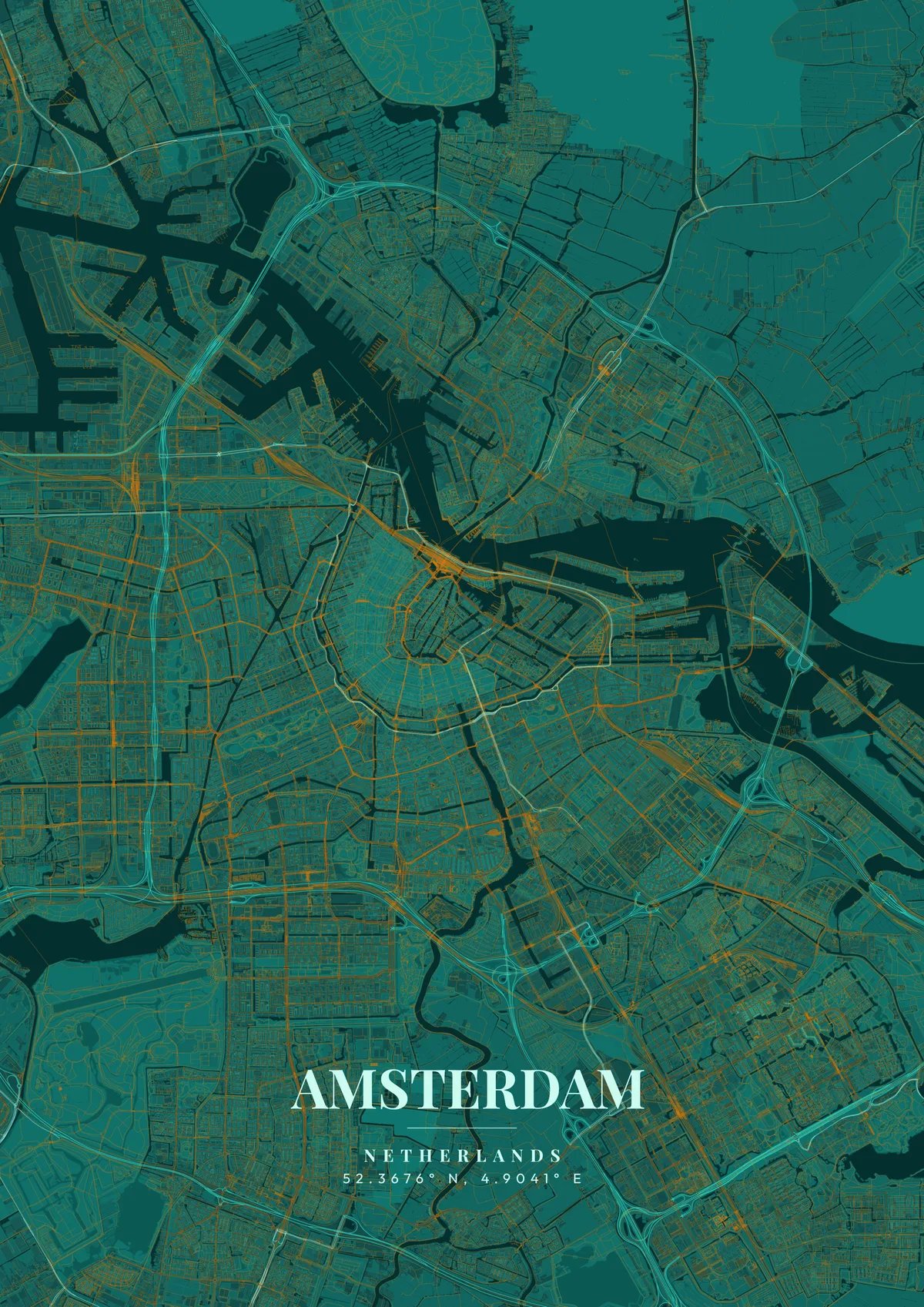 Amsterdam Copper Patina map poster