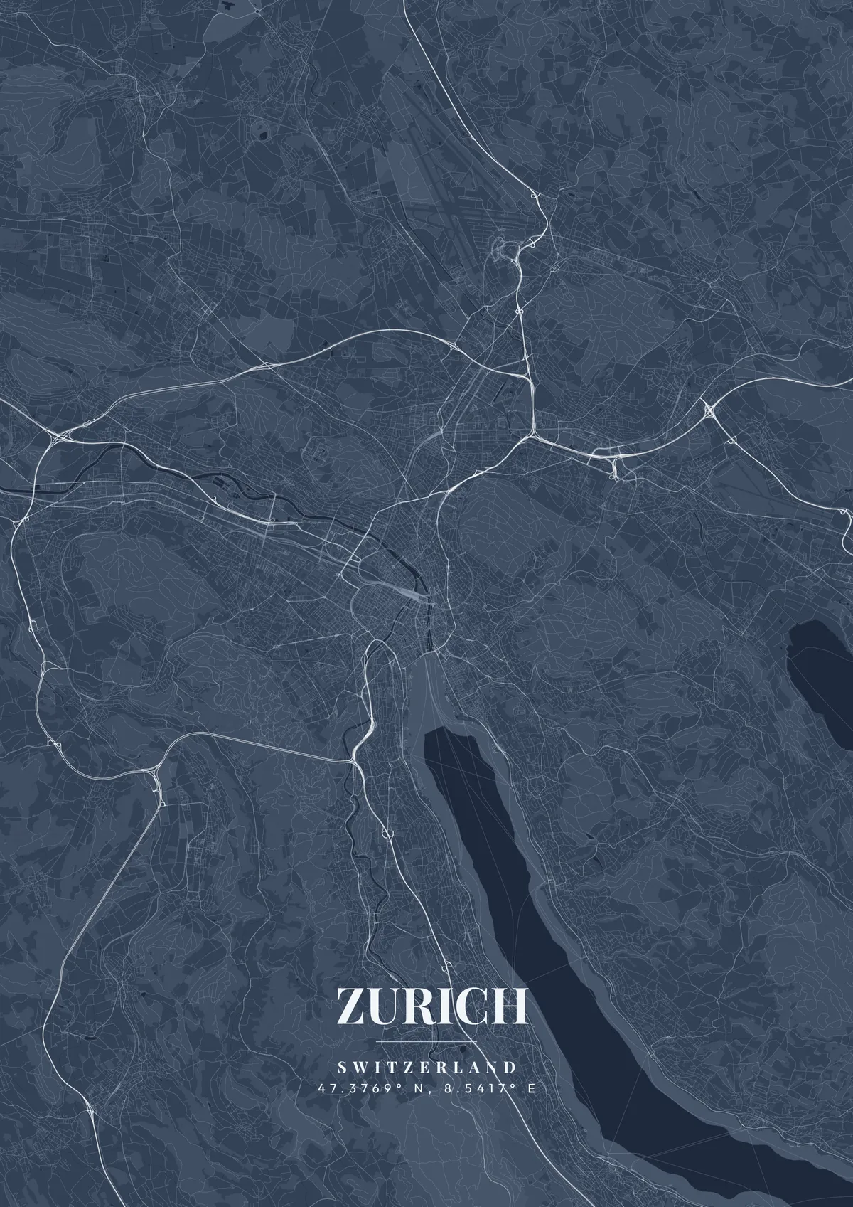 Zurich Steel Metropolis map poster