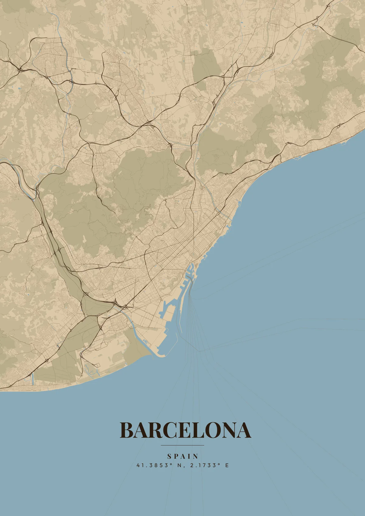 Barcelona Tobacco Leather map poster