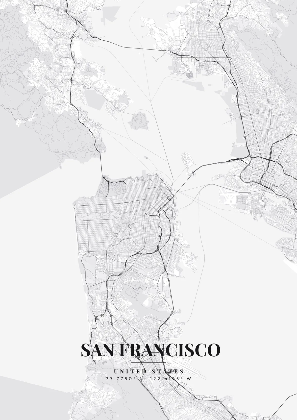 San Francisco Monochrome Pro map poster