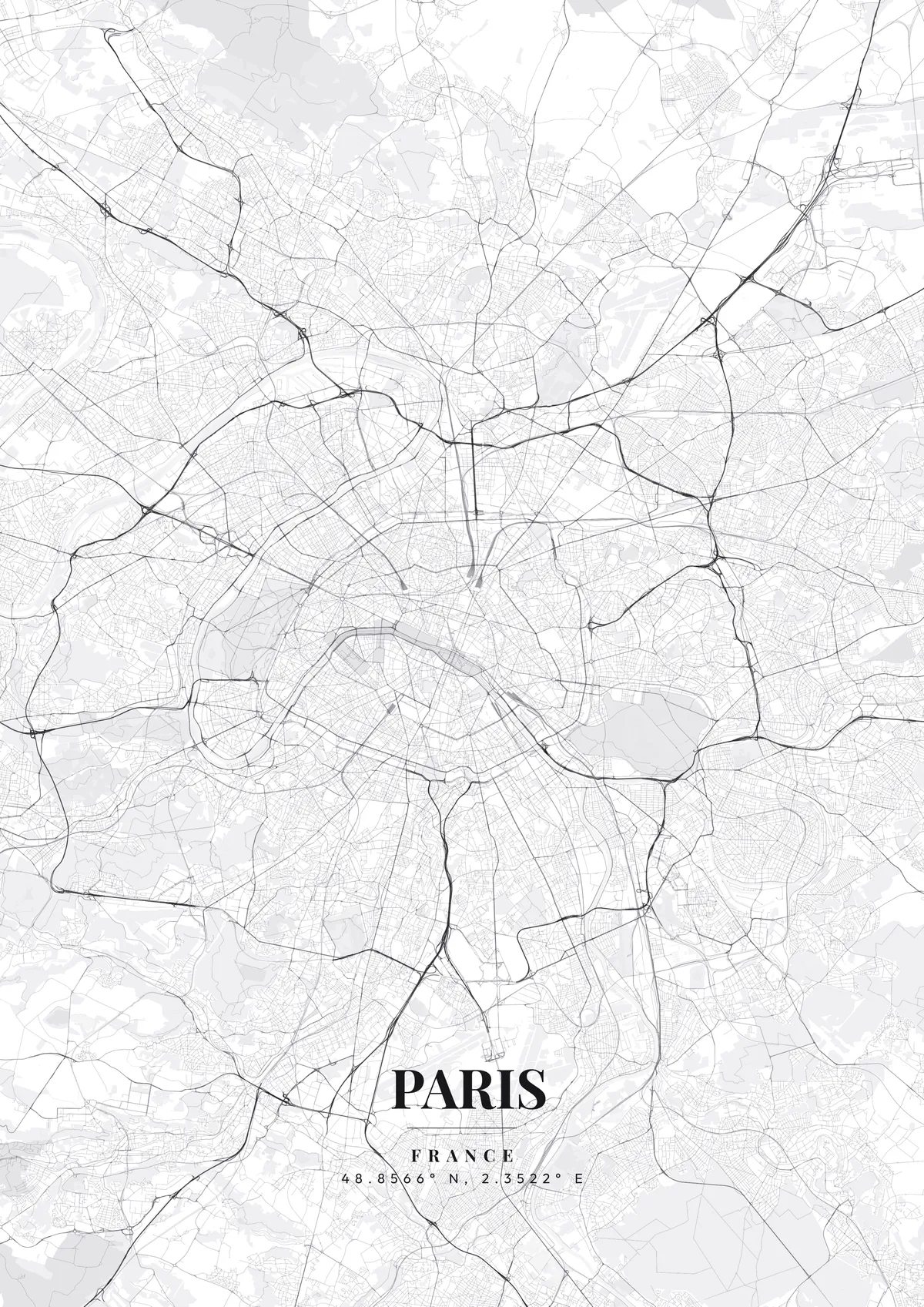 Paris Monochrome Pro map poster