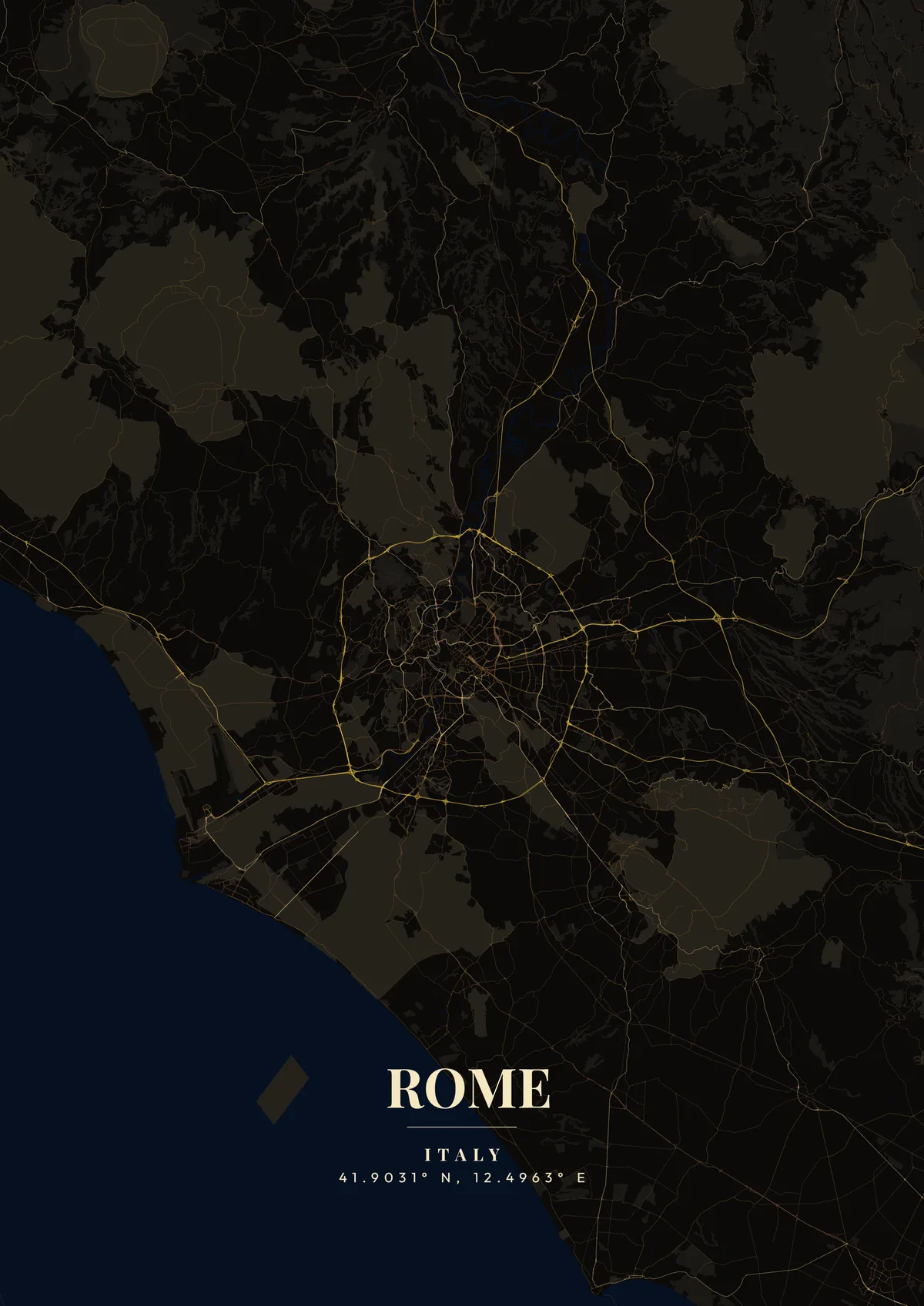 Rome Dark Gold map poster