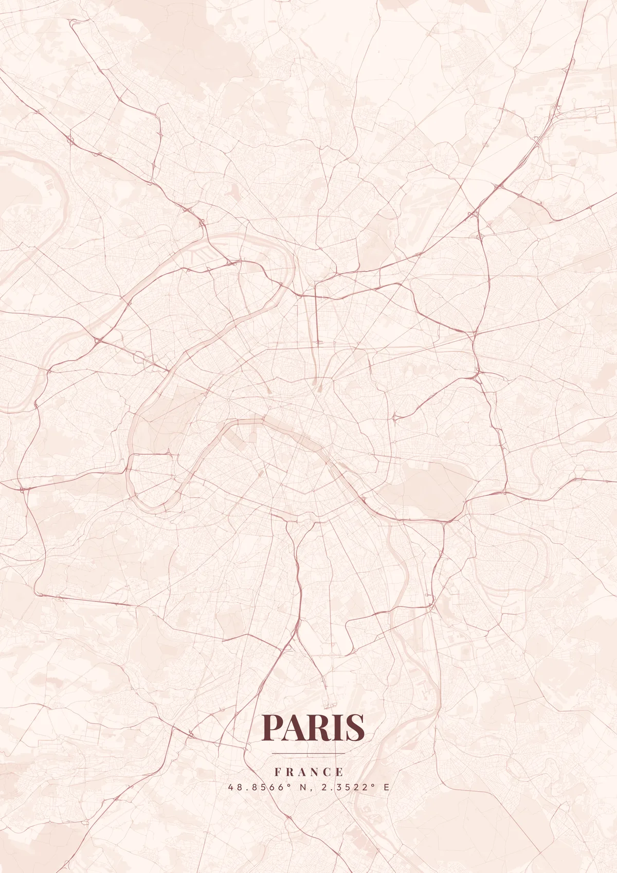 Paris Rose Gold map poster