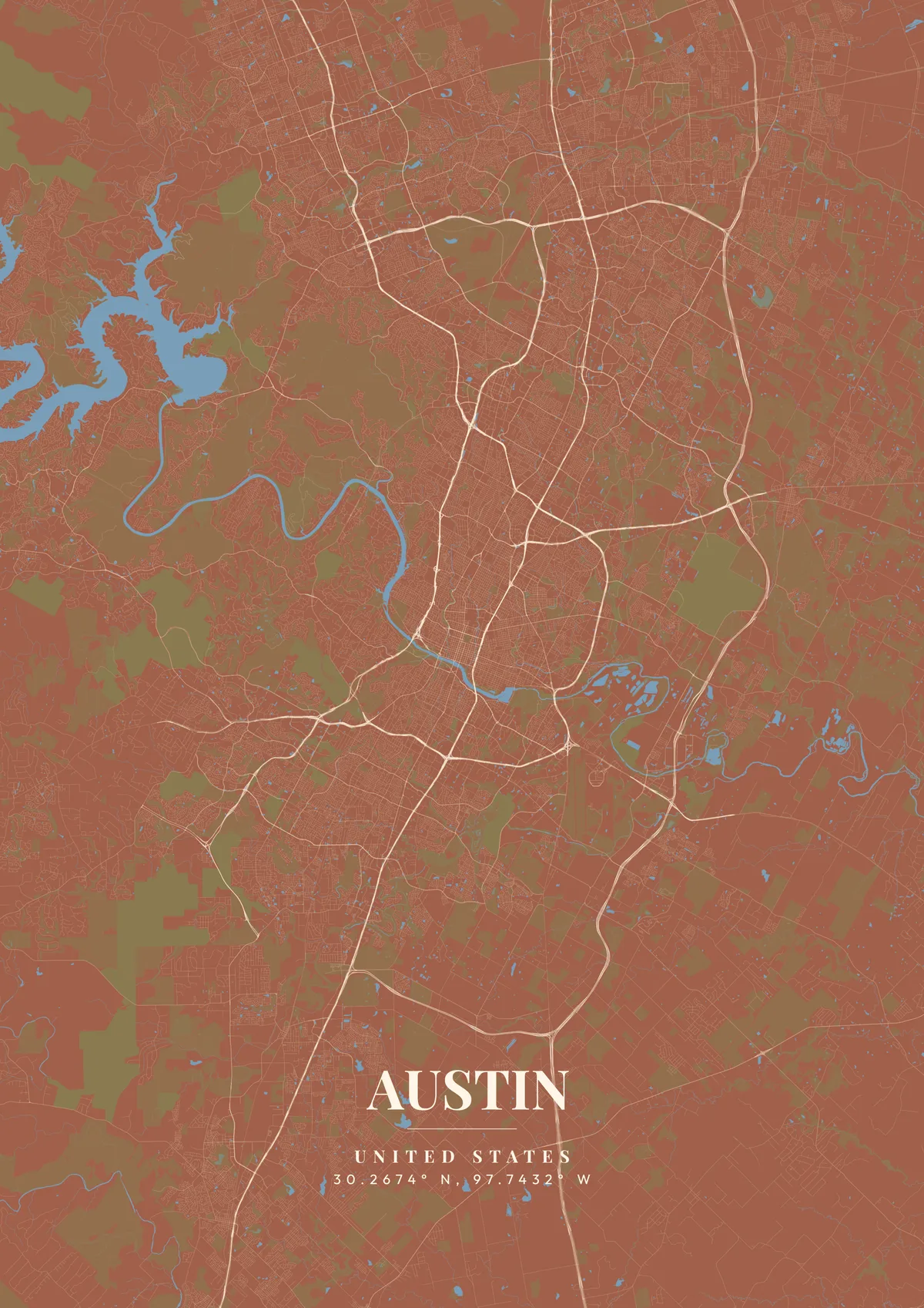 Austin Terracotta Villa map poster