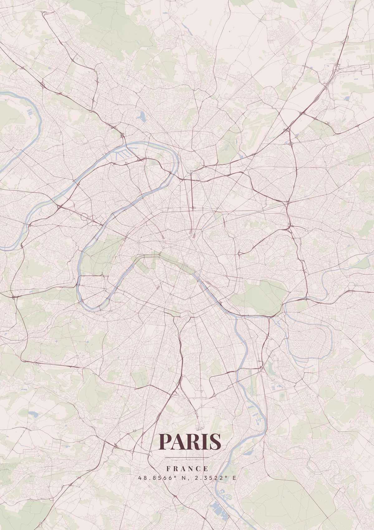 Paris Dusty Rose map poster