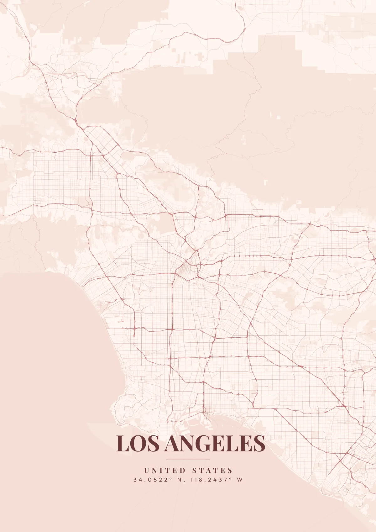 Los Angeles Rose Gold map poster